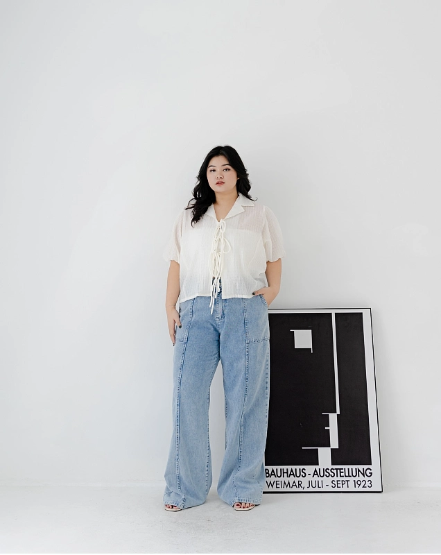 Sheer Tie Front Blouse and Wide Leg Jeans