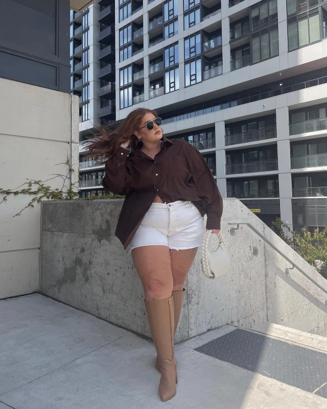 Oversized Chocolate Button Down and White Shorts