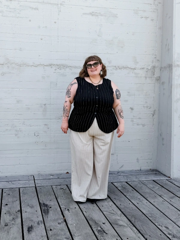 Pinstripe Vest and Cream Trousers