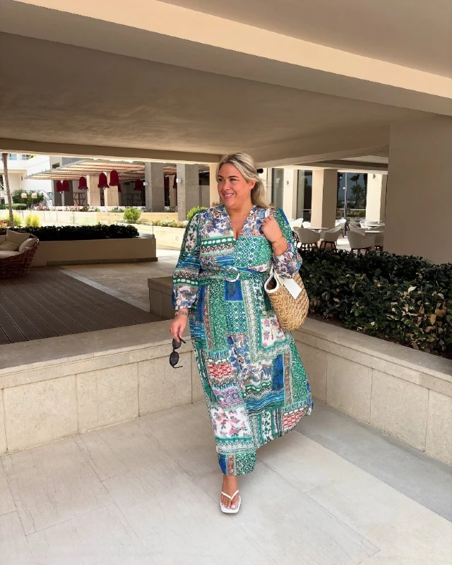 Mosaic Print Belted Maxi Dress