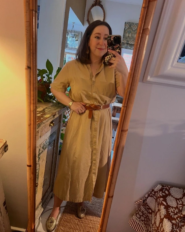 Belted Tan Shirt Dress