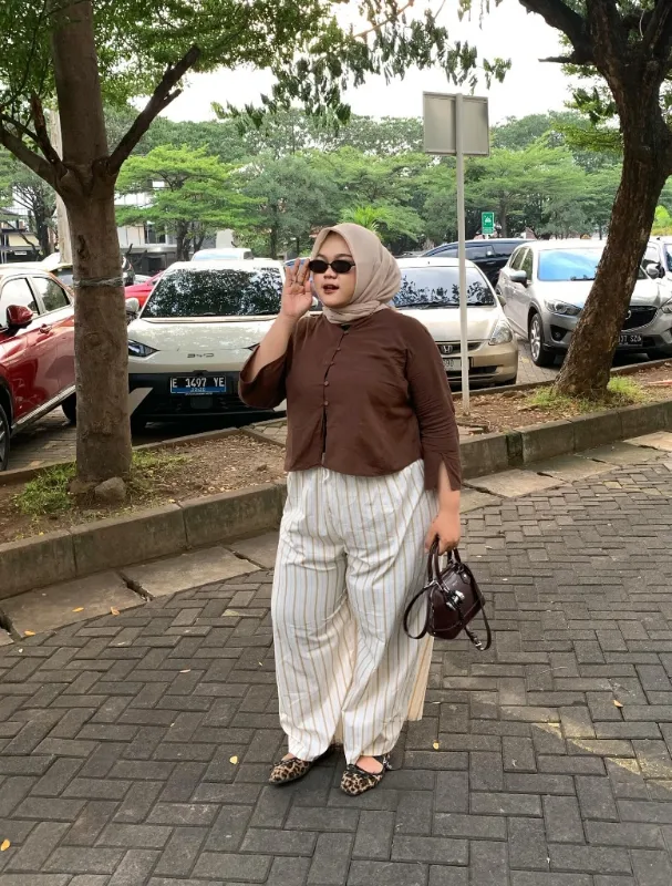 Buttoned Blouse and Striped Trousers