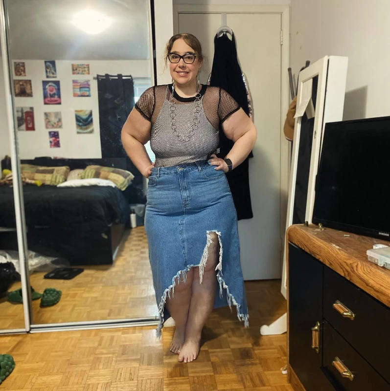 Mesh Layering and Distressed Denim