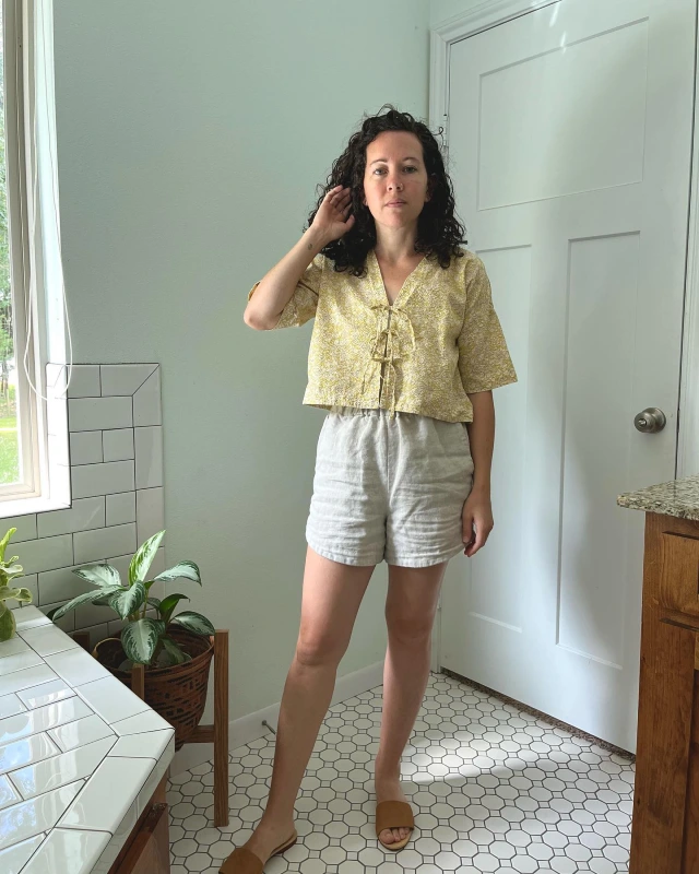 Cropped Tie-Front Blouse and Linen Shorts