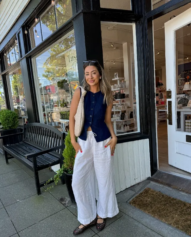 Fitted Vest and Wide-Leg Linen Trousers