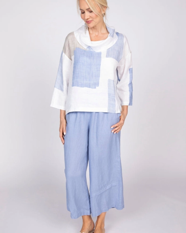 Cowl Neck Linen Tunic and Palazzo Pants
