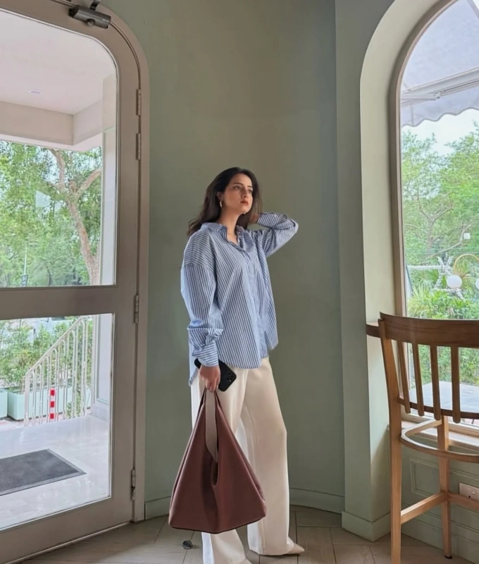 Oversized Striped Shirt and Wide Leg Trousers