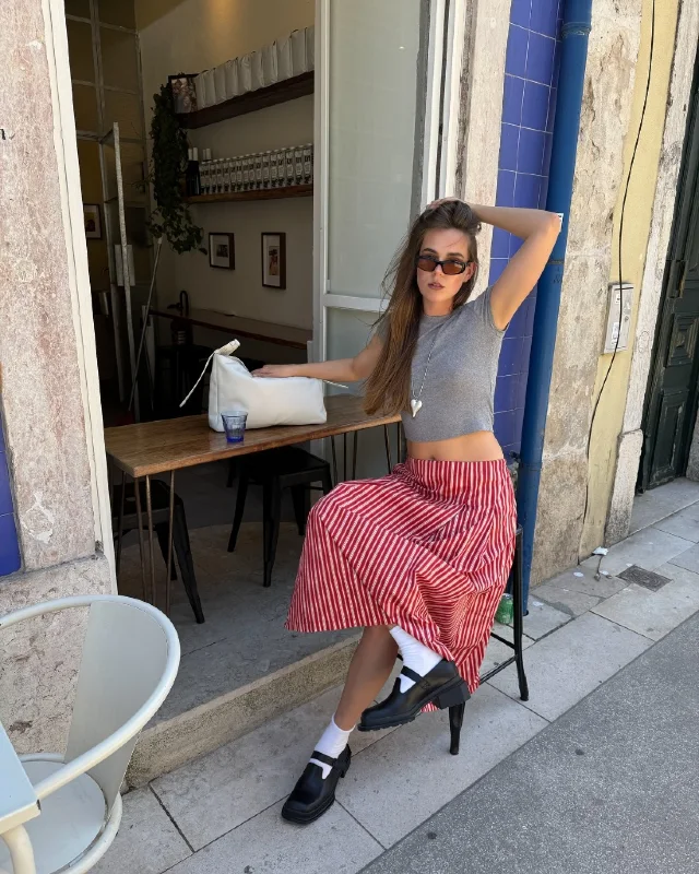 Striped Midi Skirt and Crop Tee