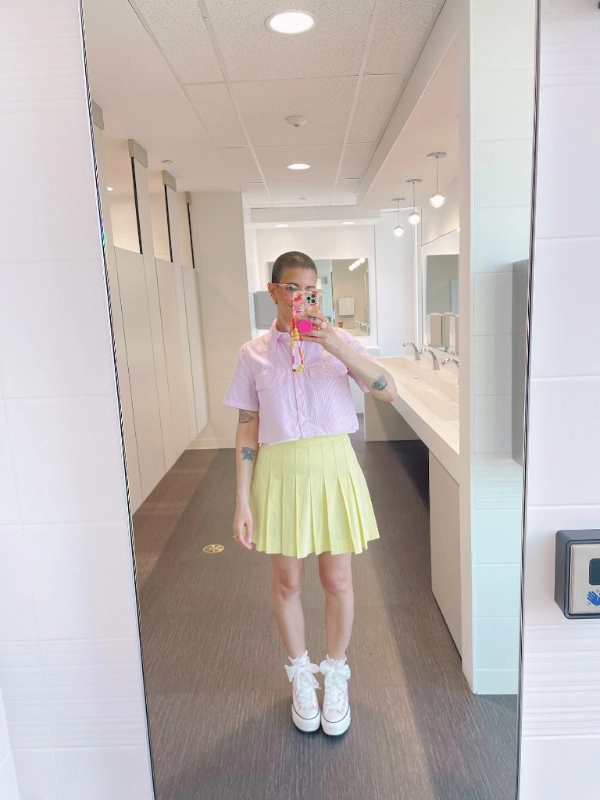 Cropped Short Sleeve Shirt and Pleated Skirt