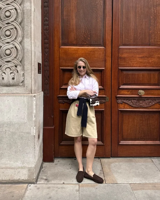 Pastel Button Down and Khaki Shorts