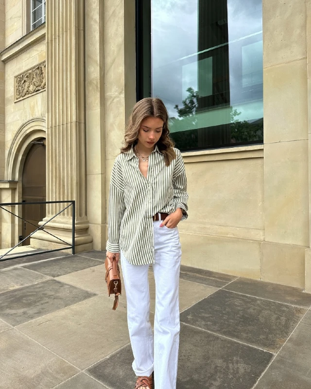 Striped Shirt and White Jeans