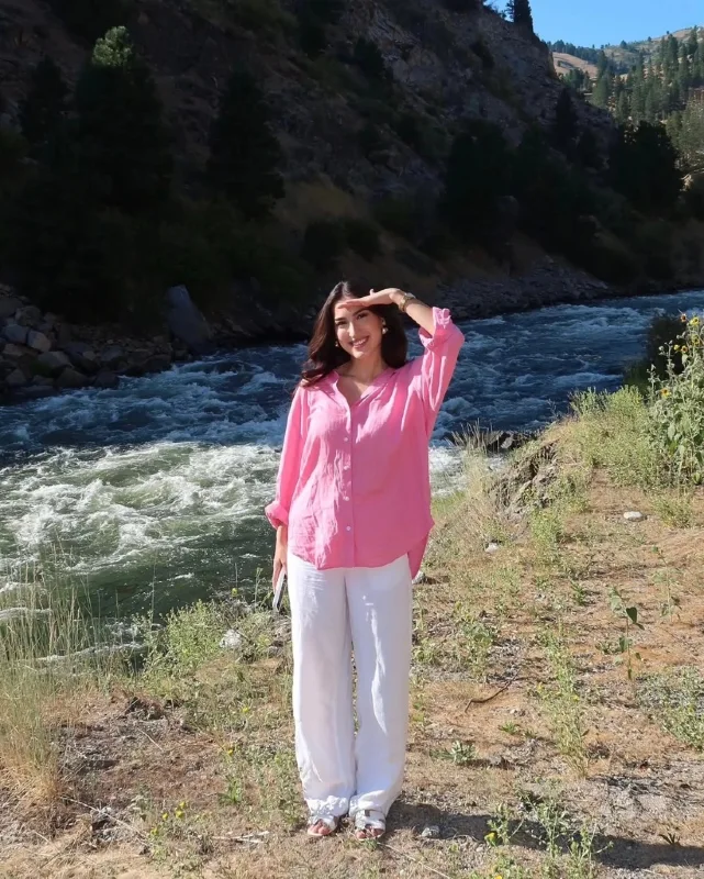Pink Linen Shirt and White Trousers
