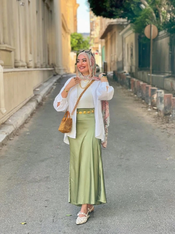 Satin Maxi Skirt and White Layers