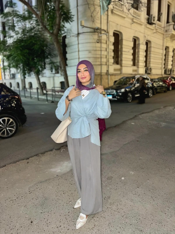 Knotted Blouse and Wide Leg Trousers