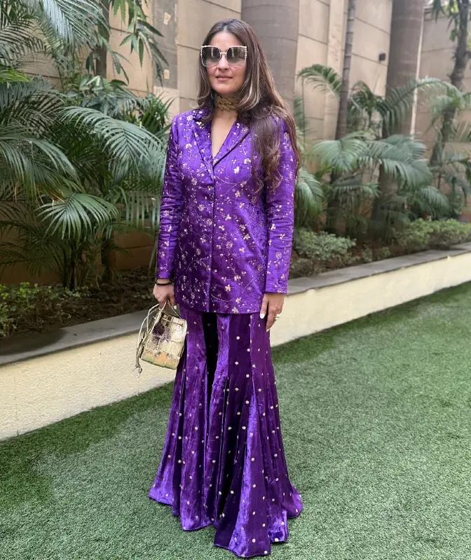 Purple Velvet Floral Blazer Set