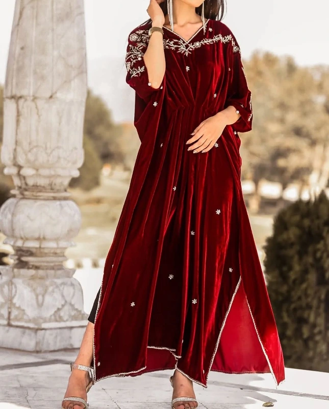 Ruby Red Velvet Kaftan