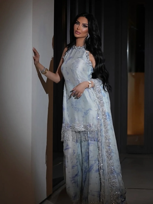 Icy Blue Beaded Sharara