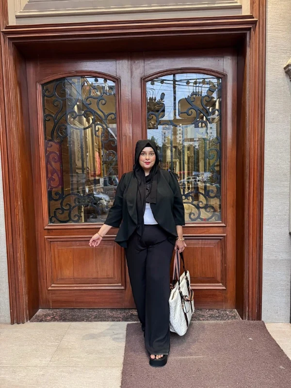 Monochrome Peplum Blazer and Wide Leg Trousers