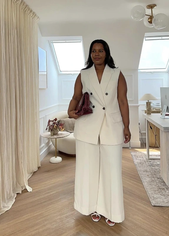 Cream Double Breasted Vest and Wide Trousers
