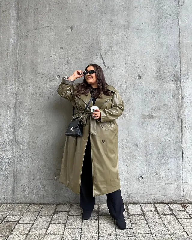 Olive Faux Leather Trench Coat