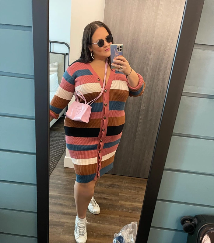 Multi Color Striped Ribbed Cardigan Dress