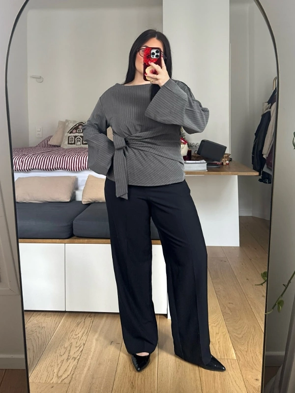Pinstripe Wrap Top and Tailored Trousers