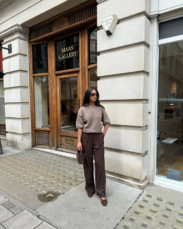 Monochrome Brown Knit and Wide Leg Trousers