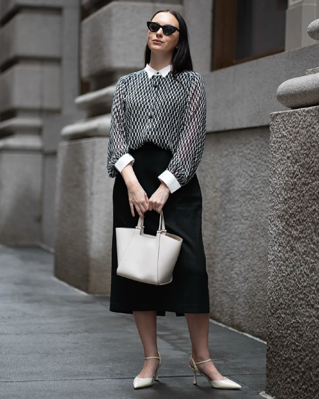 Geometric Print Blouse and Midi Skirt