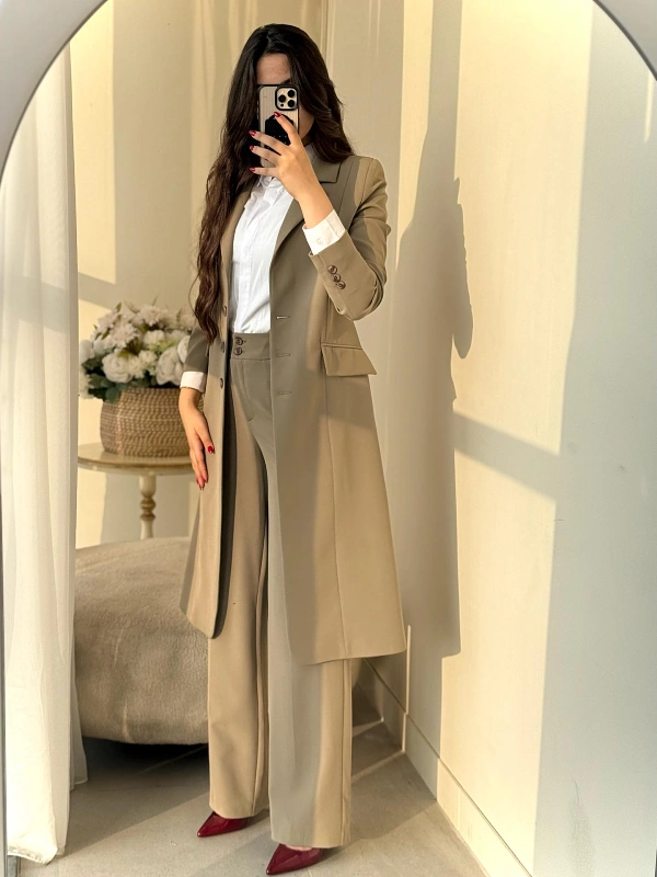 Longline Blazer and Matching Wide Leg Trousers