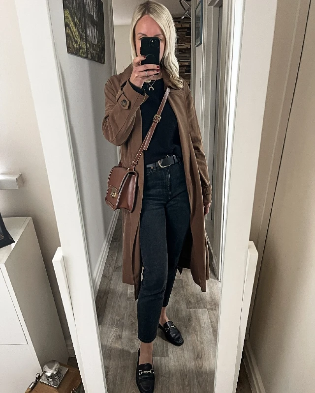 Brown Trench Coat and All Black Base