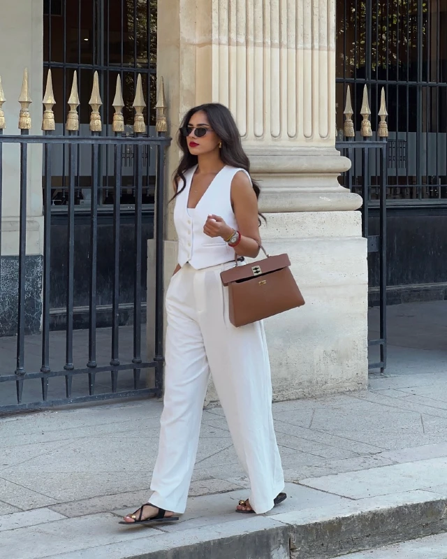 Monochrome Tailored Vest and Wide Leg Trousers