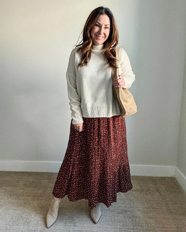 Cashmere Turtleneck and Polka Dot Maxi Skirt