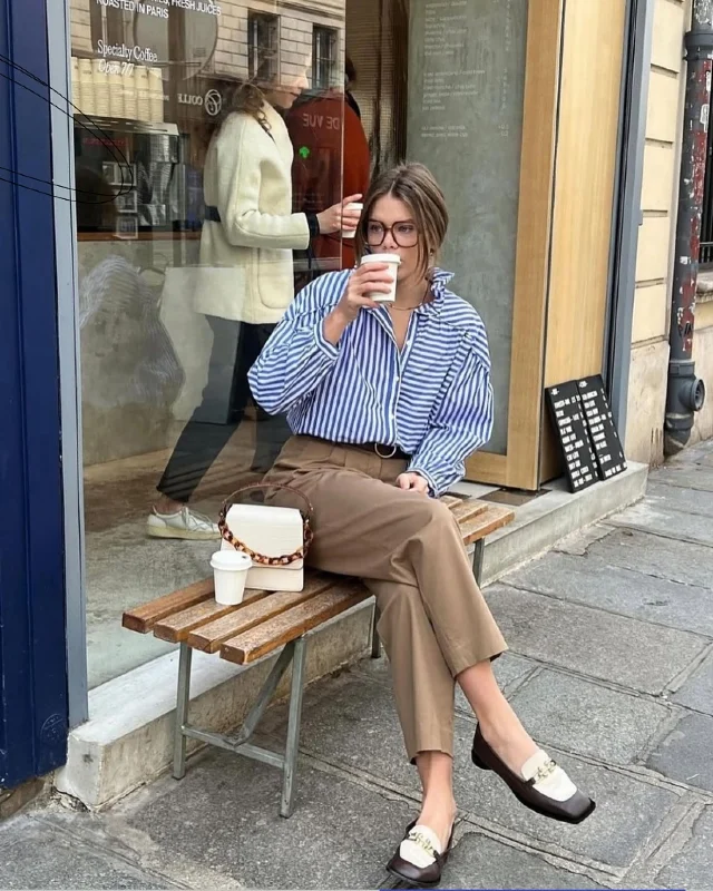 Striped Button-Down and Khaki Trousers