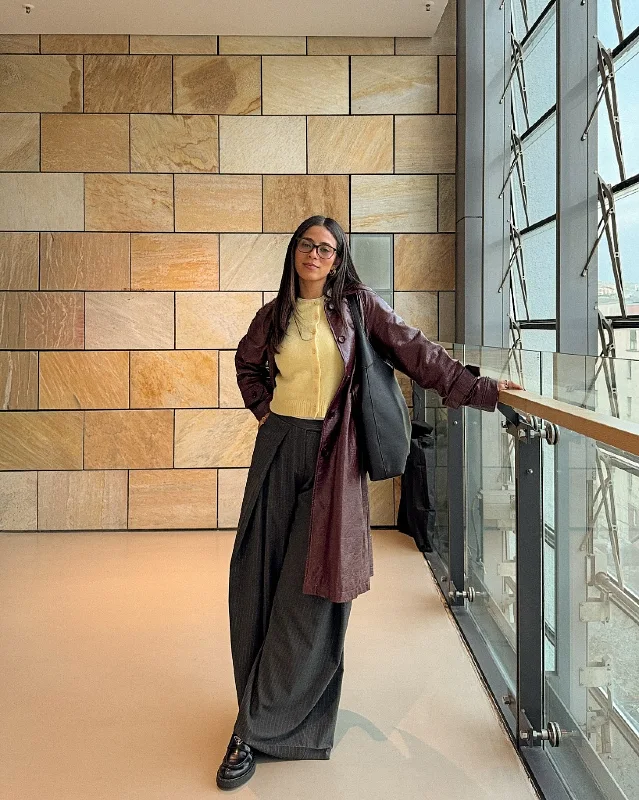Leather Trench and Pale Yellow Knit