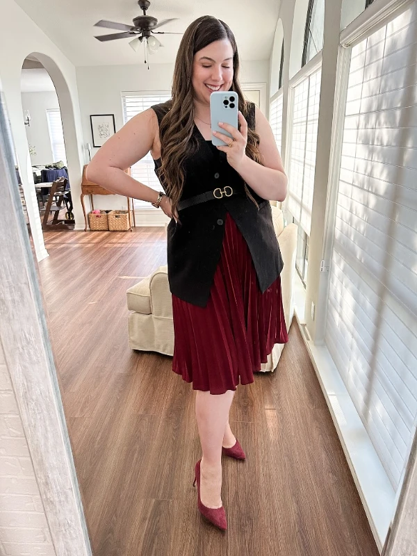 Belted Vest and Burgundy Pleats