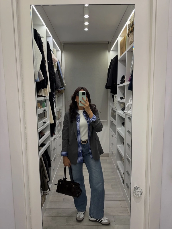 Charcoal Blazer and Triple Layered Top