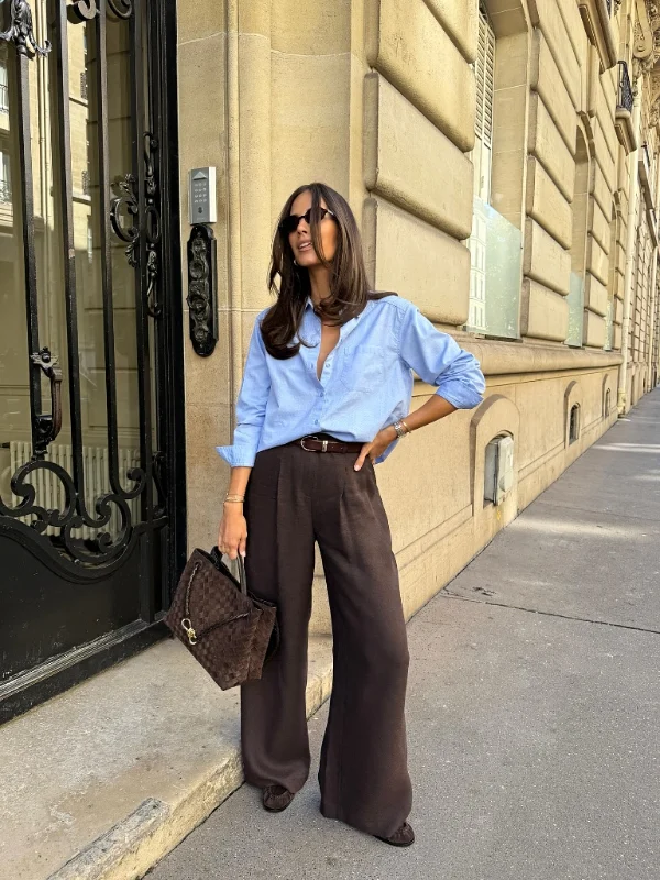 Light Blue Poplin and Dark Cocoa Trousers