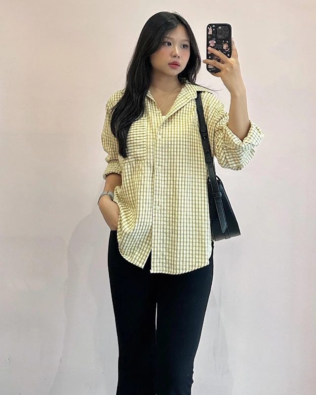 Gingham Button-Down and Black Trousers