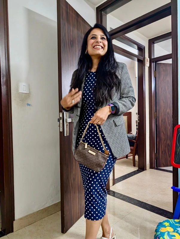 Houndstooth Blazer and Polka Dot Sheath