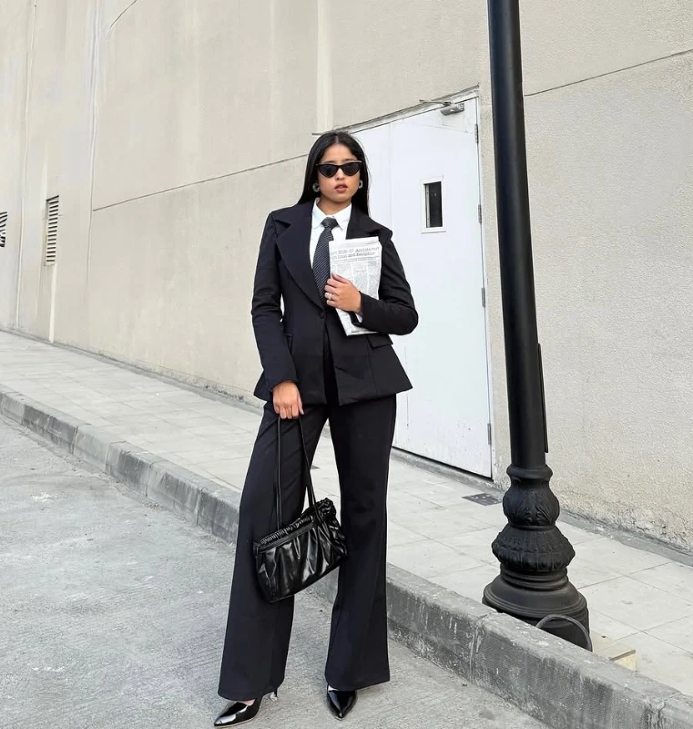 Structured Black Suit with Grey Tie