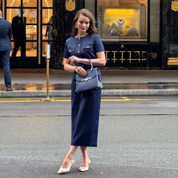 Navy Short Sleeve Button Dress