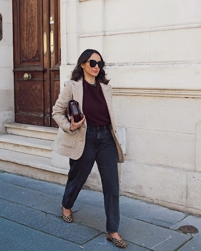 Herringbone Blazer and Charcoal Denim