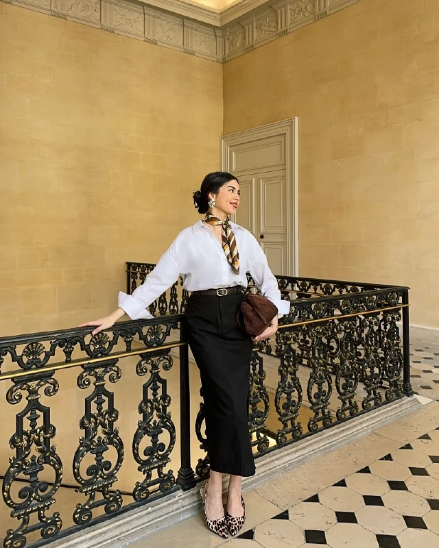 White Shirt and Maxi Pencil Skirt