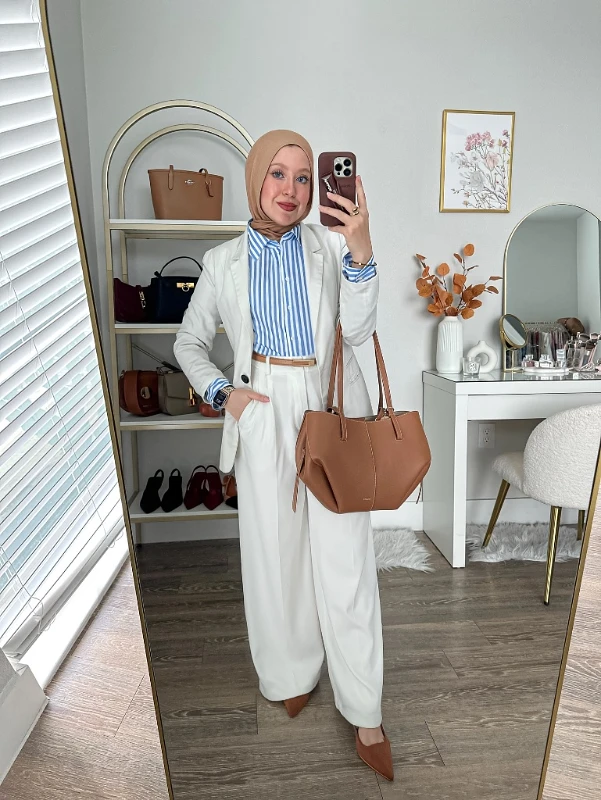 White Suit and Striped Button Down