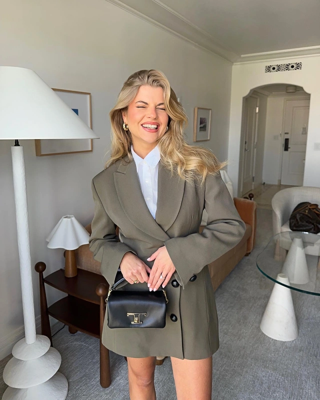 Olive Blazer Dress and White Shirt