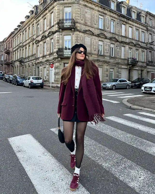 Burgundy Blazer and Mini Skirt