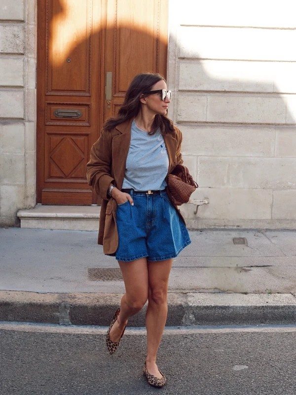 Suede Blazer and Denim Shorts