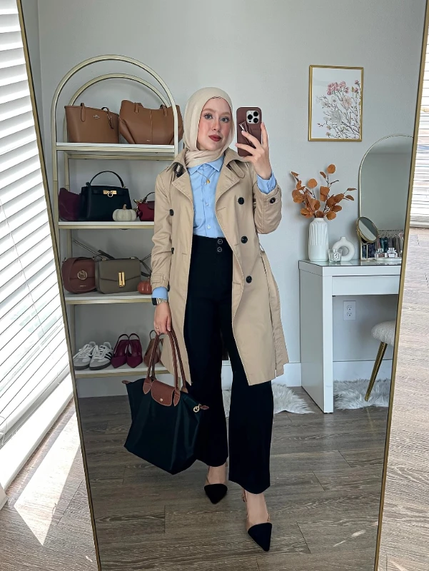 Trench Coat and Buttoned Blouse