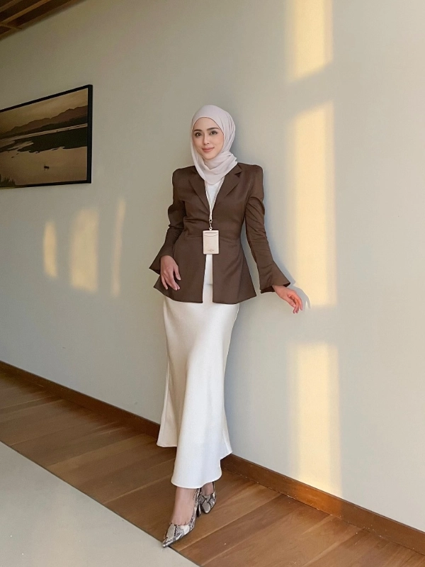 Brown Blazer and Satin Skirt