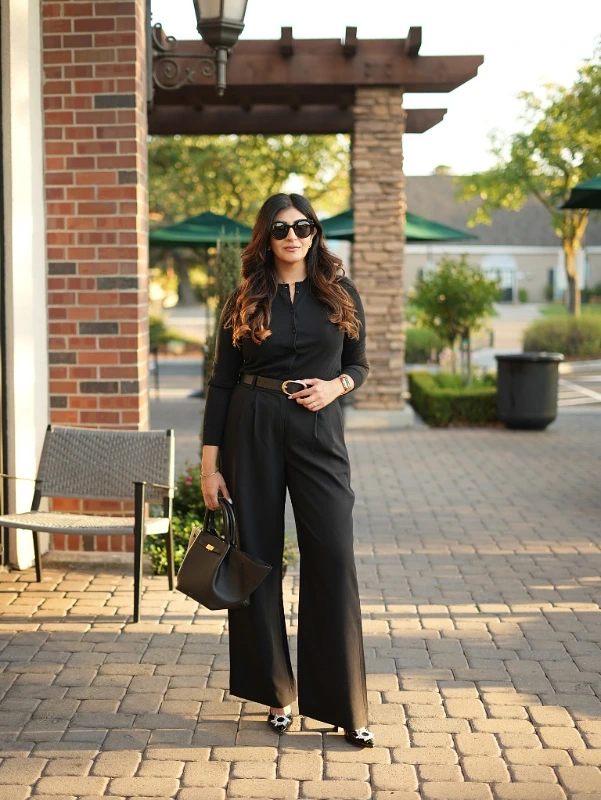 All Black Cardigan and Trouser Look
